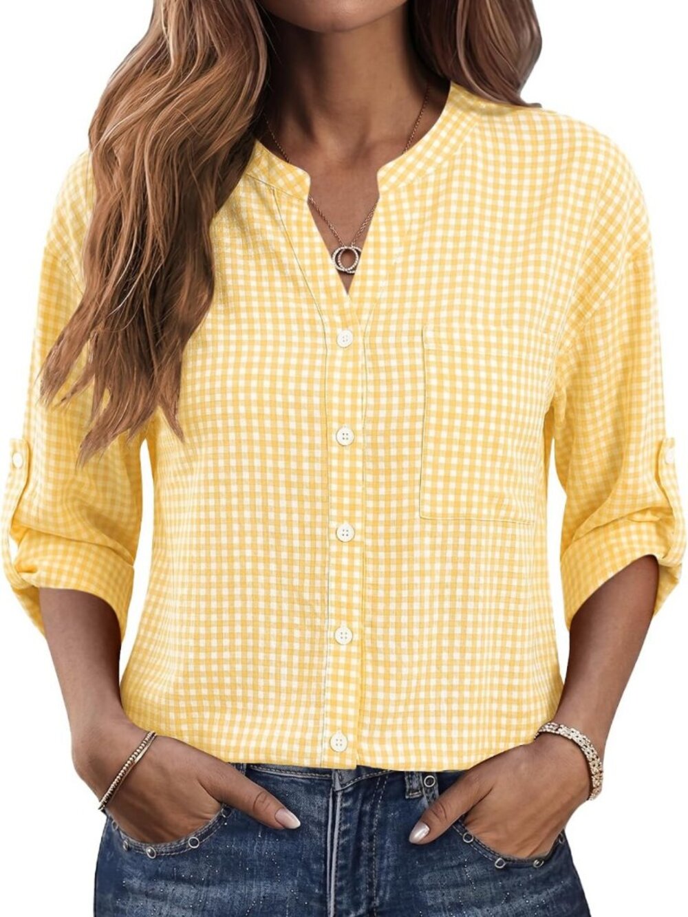 Chic Women's 3/4 Sleeve Button Down Casual Work Shirt - Versatile Tops for